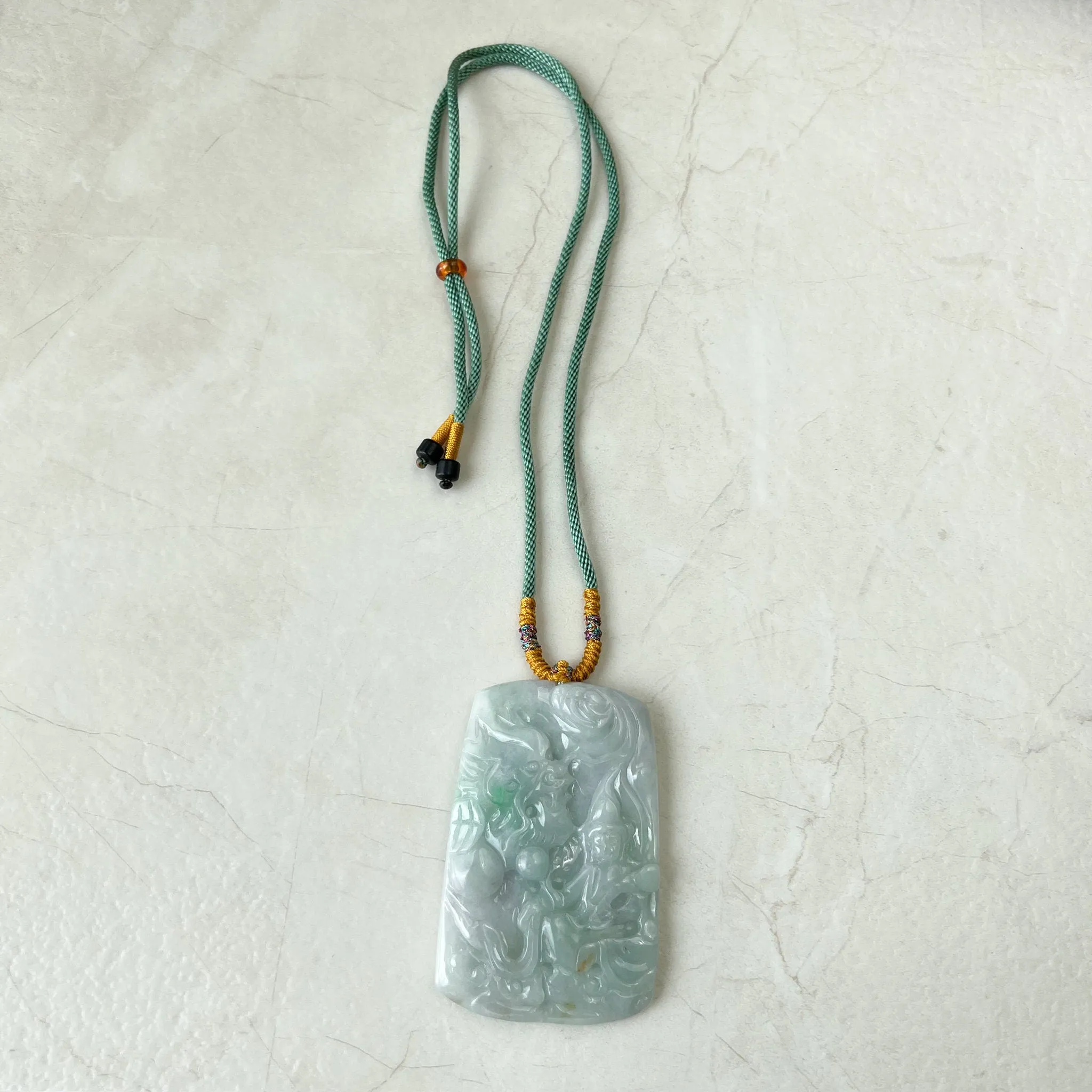Jadeite Jade Mahasthamaprapta Buddha, Da Shi Zhi , Đại Thế Chí Bồ tát, 大势至, Large Dragon Carved Pendant Necklace, YJ-1221-0244290