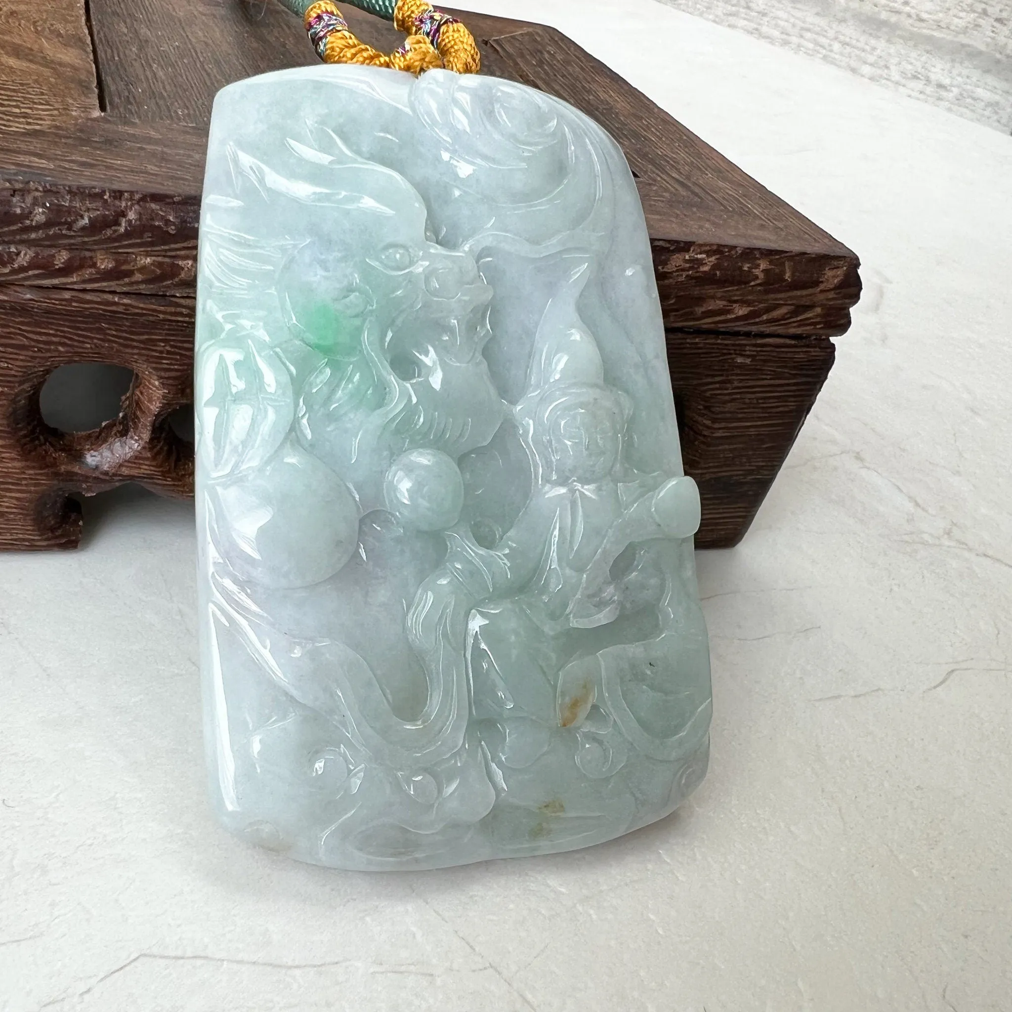 Jadeite Jade Mahasthamaprapta Buddha, Da Shi Zhi , Đại Thế Chí Bồ tát, 大势至, Large Dragon Carved Pendant Necklace, YJ-1221-0244290