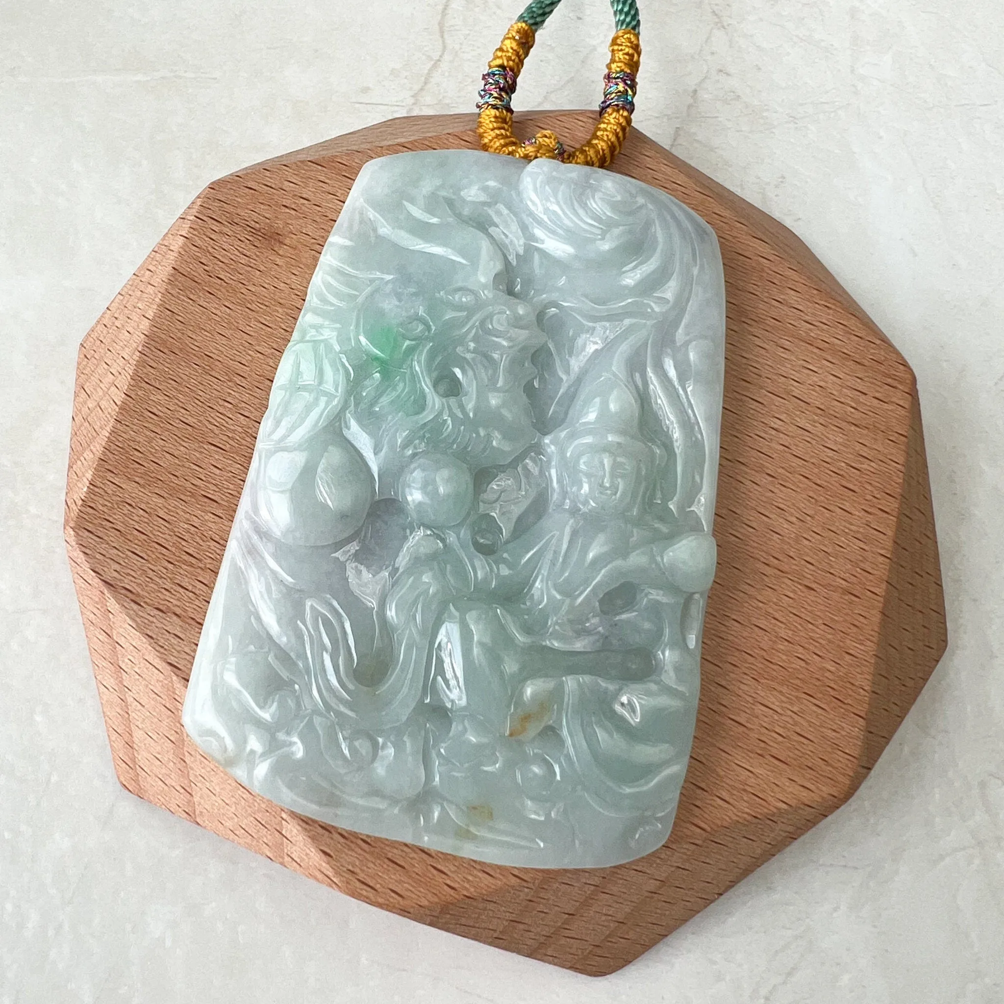 Jadeite Jade Mahasthamaprapta Buddha, Da Shi Zhi , Đại Thế Chí Bồ tát, 大势至, Large Dragon Carved Pendant Necklace, YJ-1221-0244290