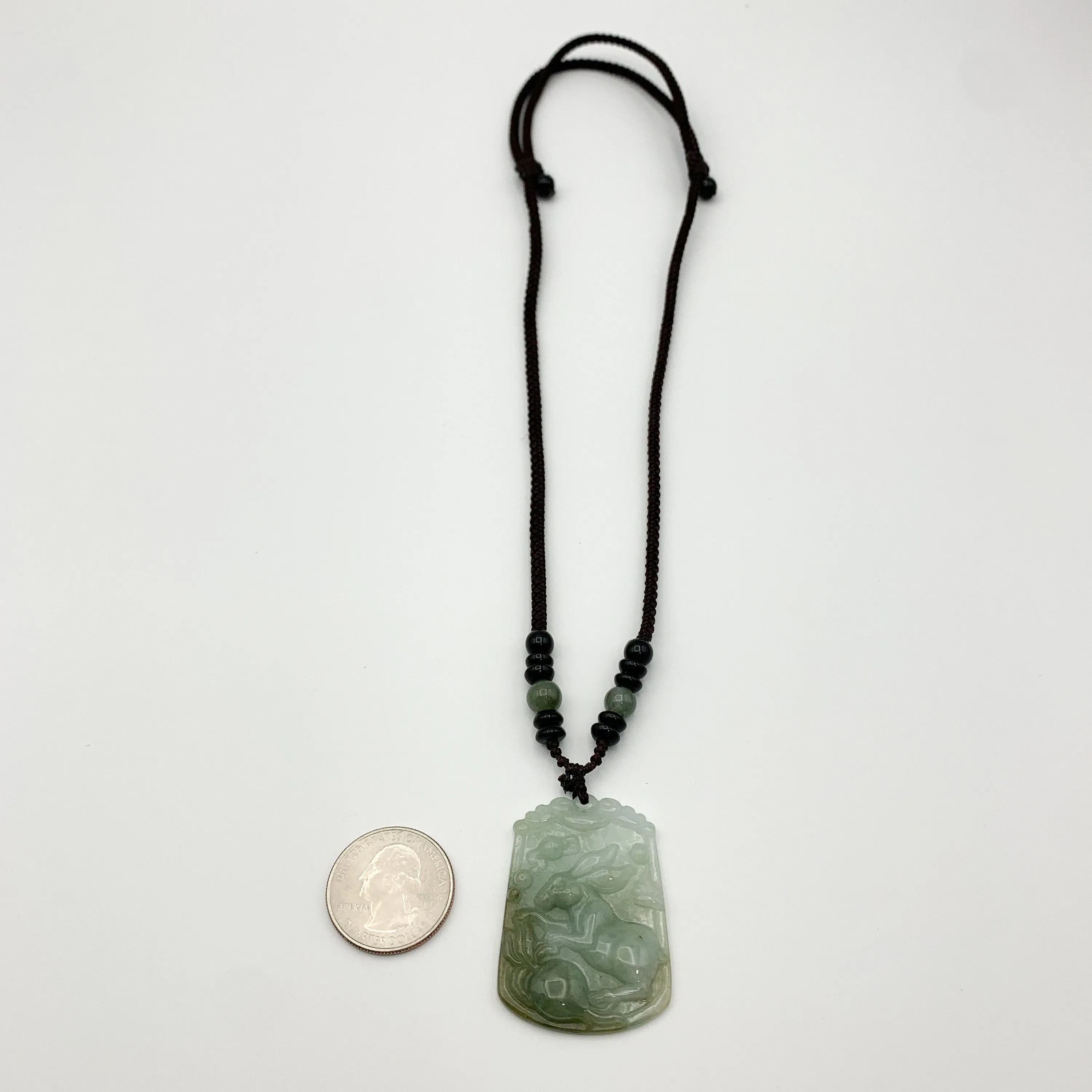 Jadeite Jade Rabbit Chinese Zodiac Carved Pendant Necklace, YW-0321-1646162277