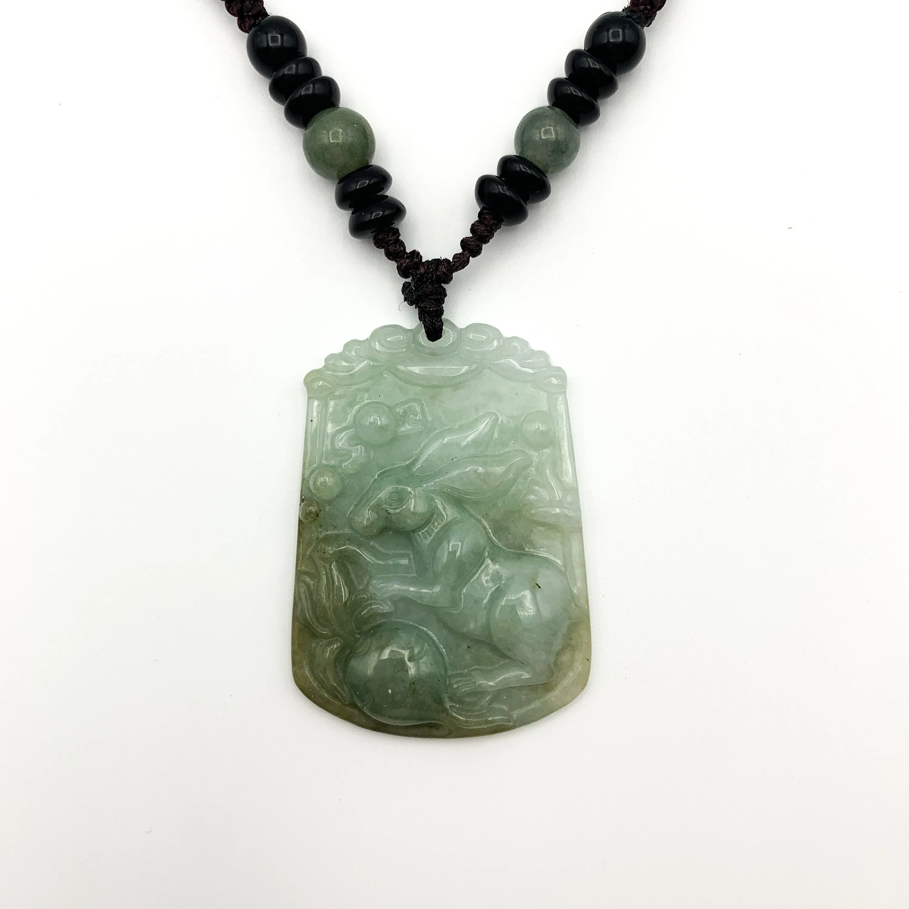 Jadeite Jade Rabbit Chinese Zodiac Carved Pendant Necklace, YW-0321-1646162277