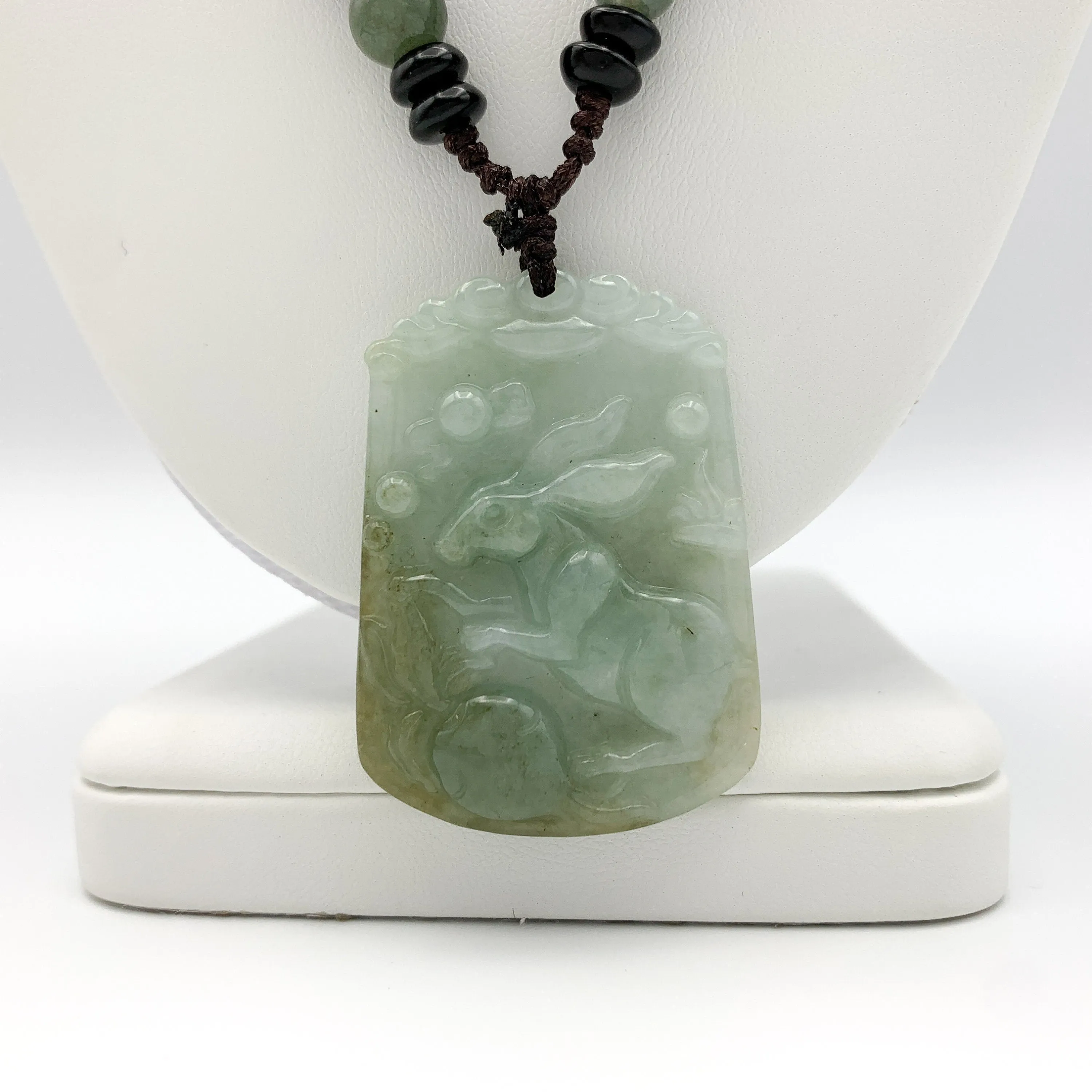 Jadeite Jade Rabbit Chinese Zodiac Carved Pendant Necklace, YW-0321-1646162277