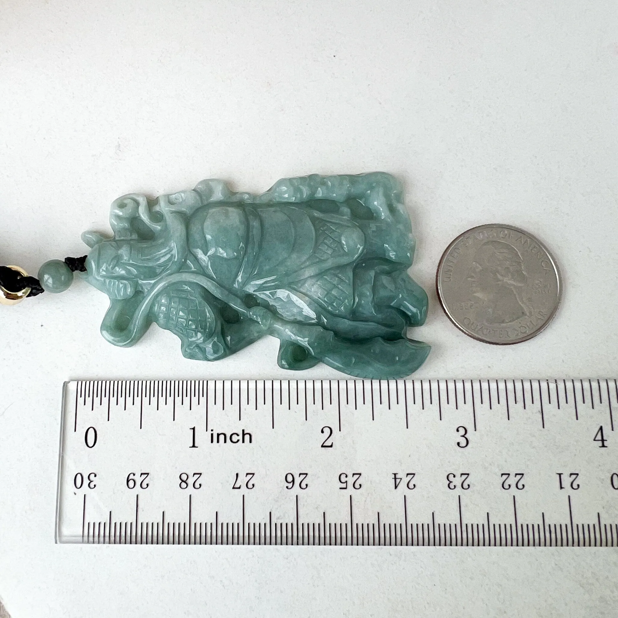 Large Green Jadeite Jade Guan Yu Guan Gong Carved Pendant Necklace, BGC-0323-0038452