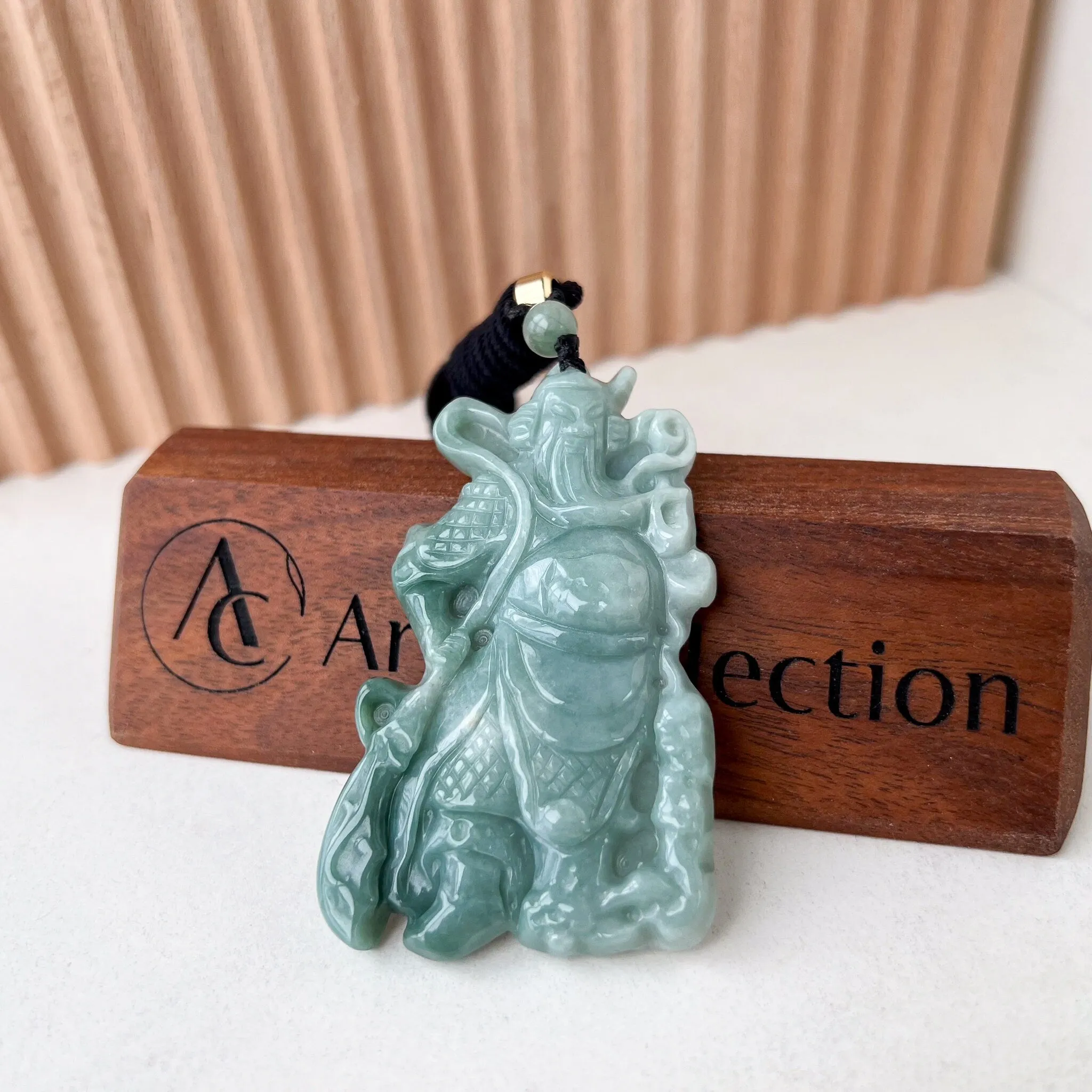 Large Green Jadeite Jade Guan Yu Guan Gong Carved Pendant Necklace, BGC-0323-0038452