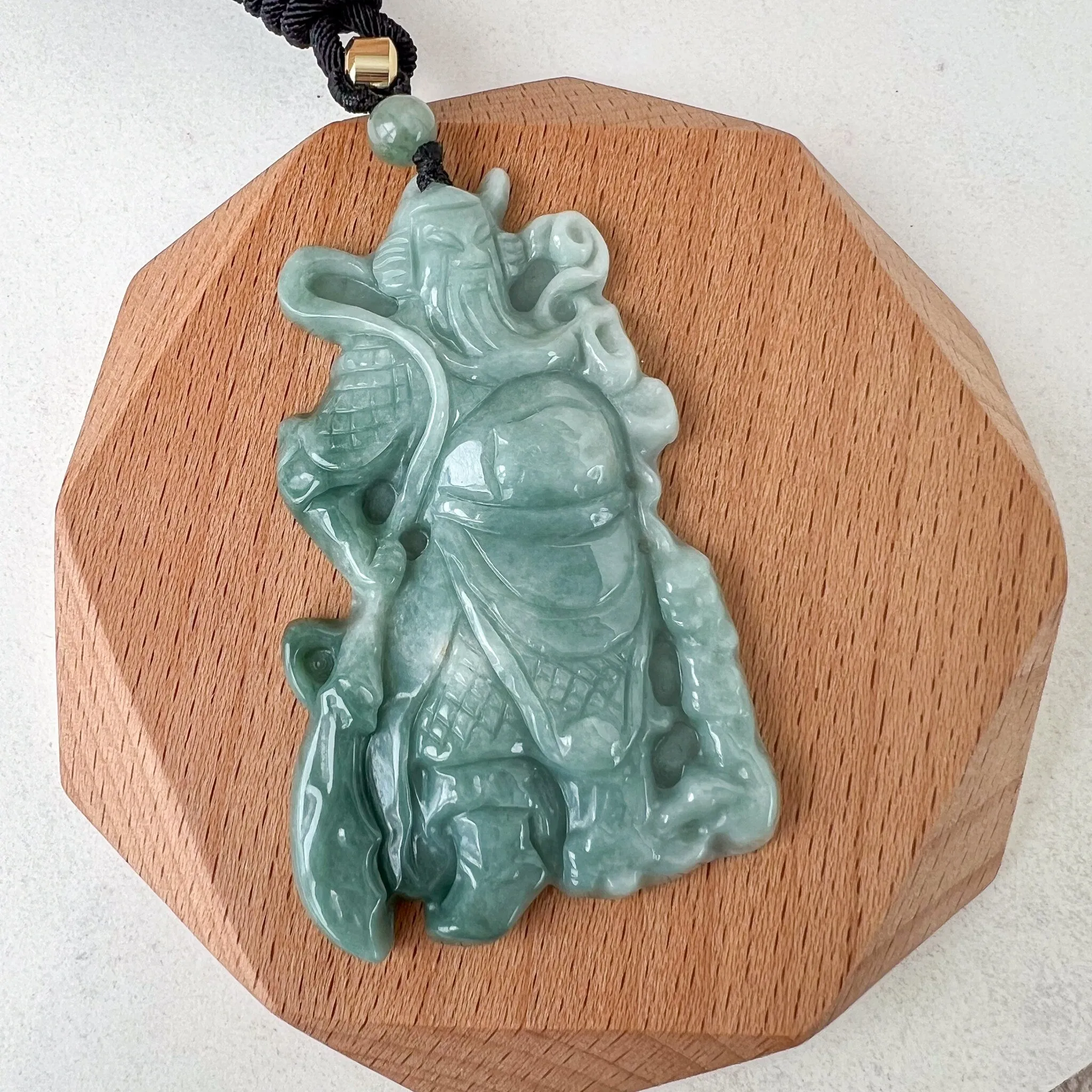 Large Green Jadeite Jade Guan Yu Guan Gong Carved Pendant Necklace, BGC-0323-0038452