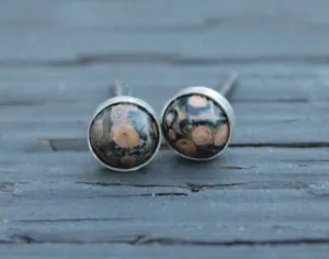 Leopard Skin Jasper Bezel Gemstone, Large (Titanium or Niobium Stud Earrings)