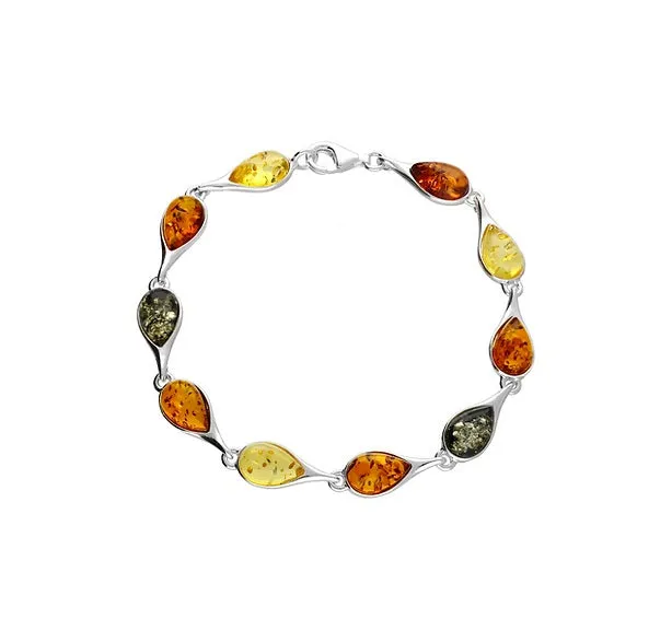 MILENA Bracelet Silver and Mix Baltic Amber - Pear Shaped Stones