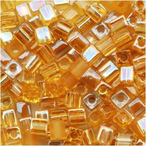 Miyuki 4mm Glass Cube Bead Mix 'Amber Gold Medley' 10 Grams