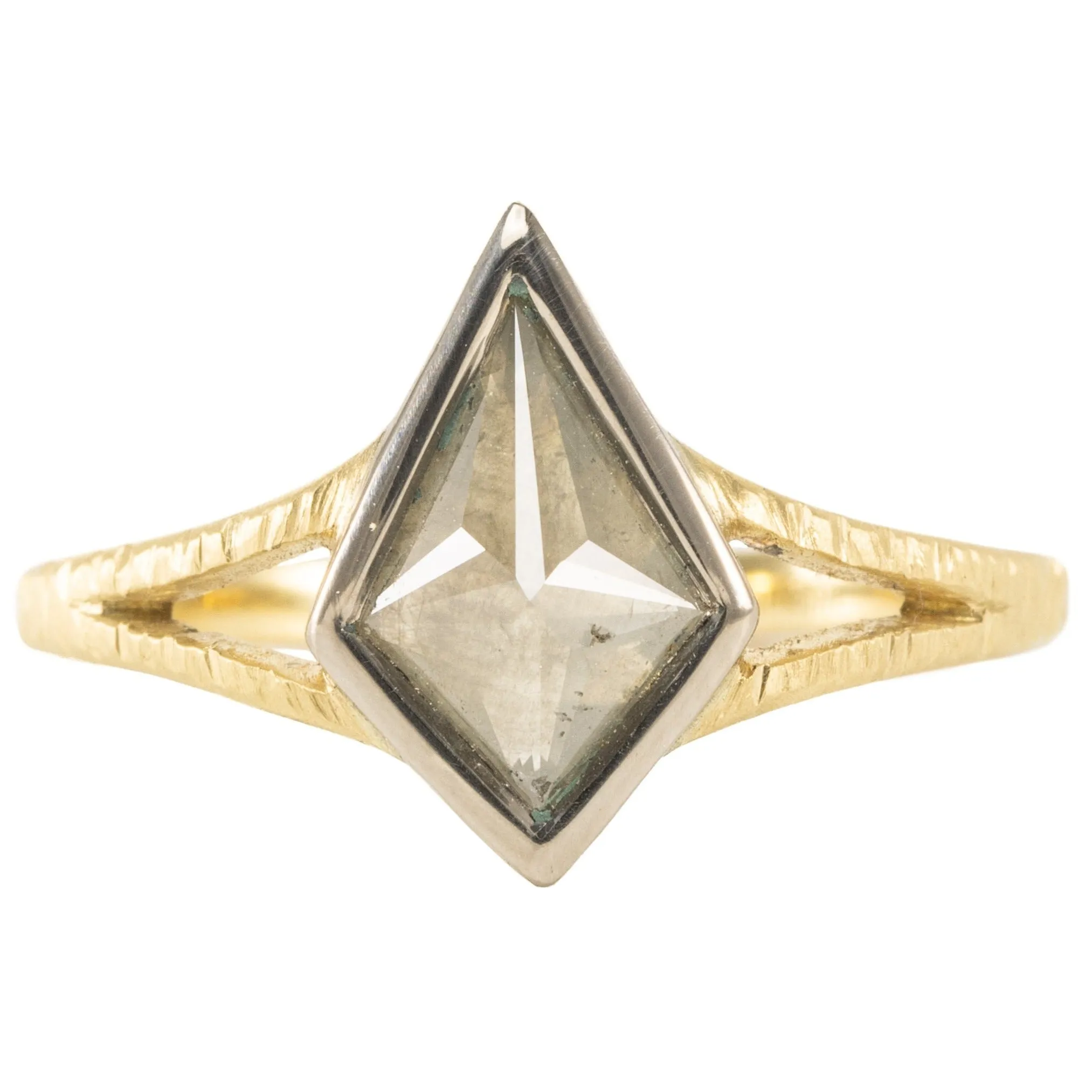 OOAK Kite Shaped Grey Diamond Ring   Split Shank - 18k Gold   18k Palladium White Gold   Diamonds