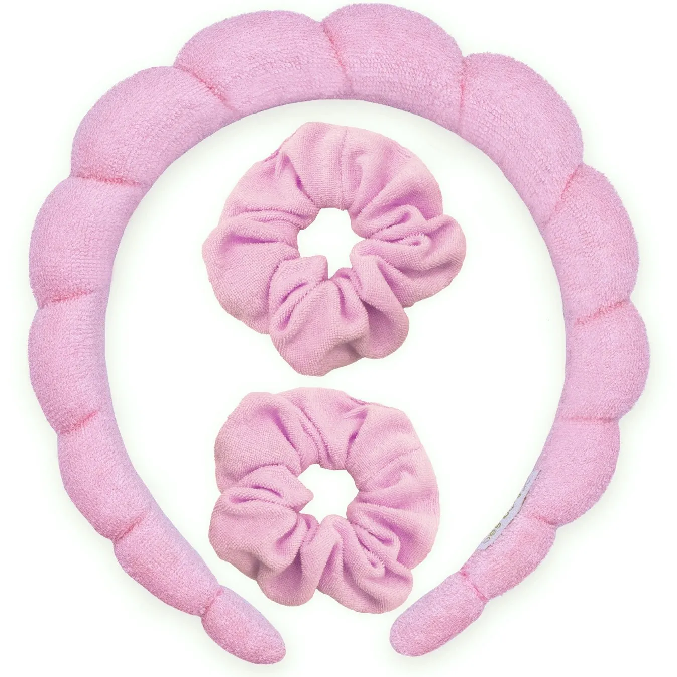 Puffy Terry Cloth Padded Spa Headband with Scrunchies-Pink