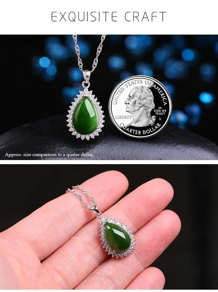 RealJade® "Classic Tear-Drop" Sterling Silver Real Green Jade Classic Tear Drop Pendant Necklace