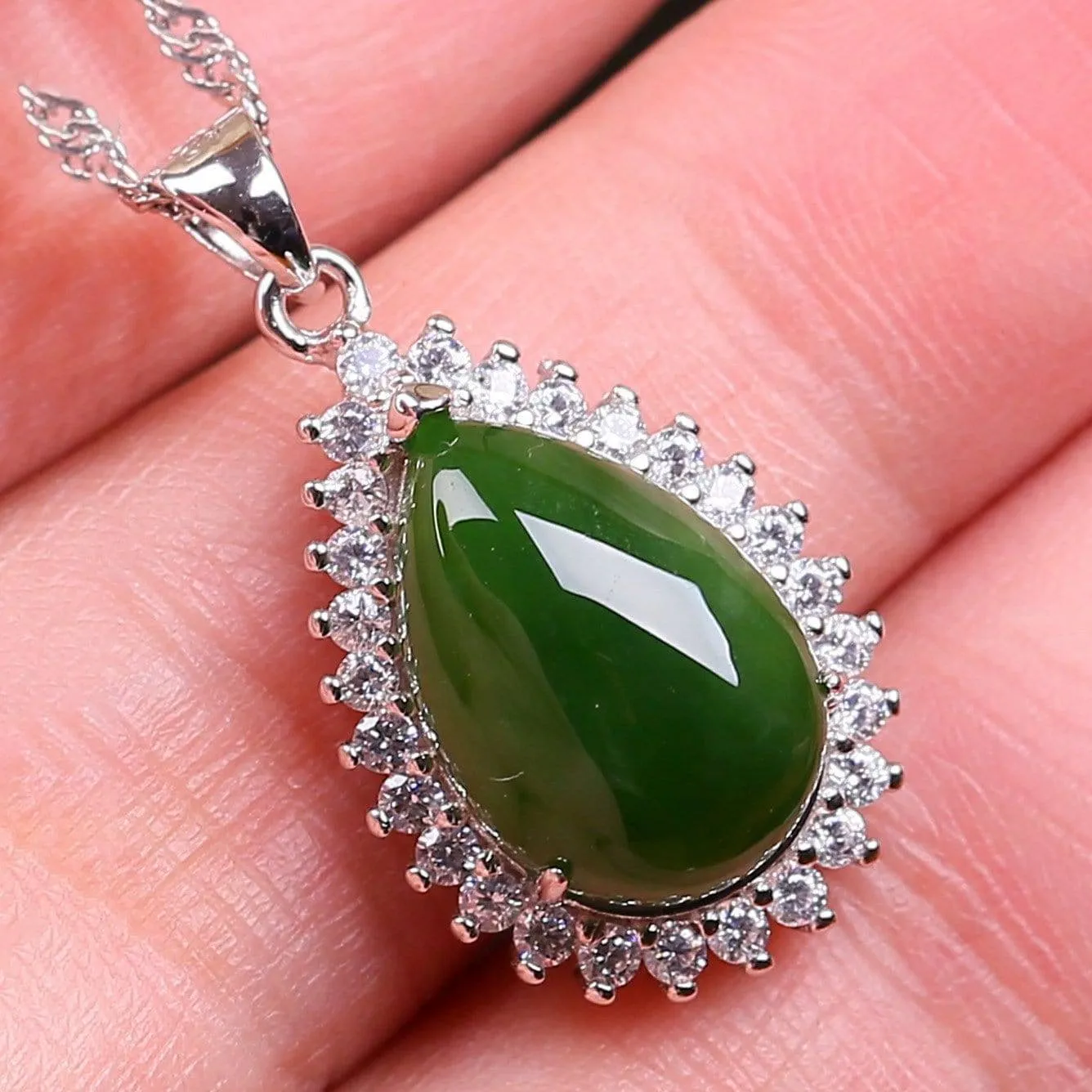 RealJade® "Classic Tear-Drop" Sterling Silver Real Green Jade Classic Tear Drop Pendant Necklace