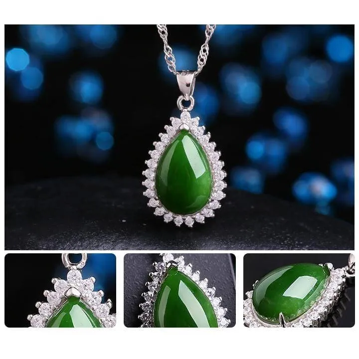 RealJade® "Classic Tear-Drop" Sterling Silver Real Green Jade Classic Tear Drop Pendant Necklace