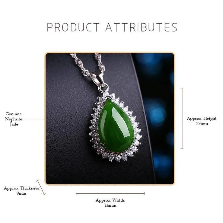 RealJade® "Classic Tear-Drop" Sterling Silver Real Green Jade Classic Tear Drop Pendant Necklace