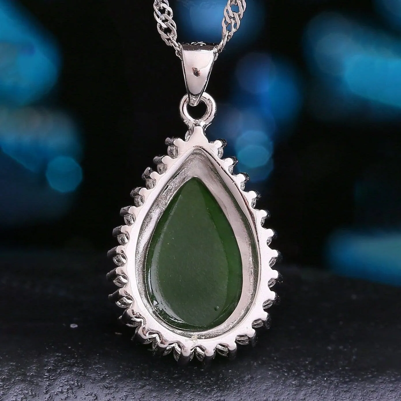 RealJade® "Classic Tear-Drop" Sterling Silver Real Green Jade Classic Tear Drop Pendant Necklace