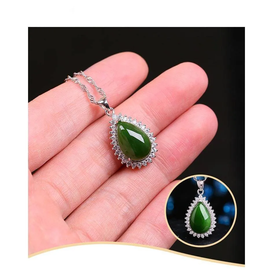 RealJade® "Classic Tear-Drop" Sterling Silver Real Green Jade Classic Tear Drop Pendant Necklace