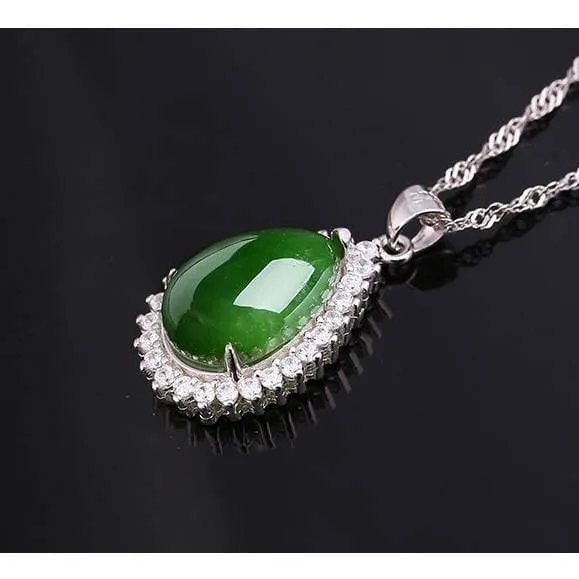 RealJade® "Classic Tear-Drop" Sterling Silver Real Green Jade Classic Tear Drop Pendant Necklace
