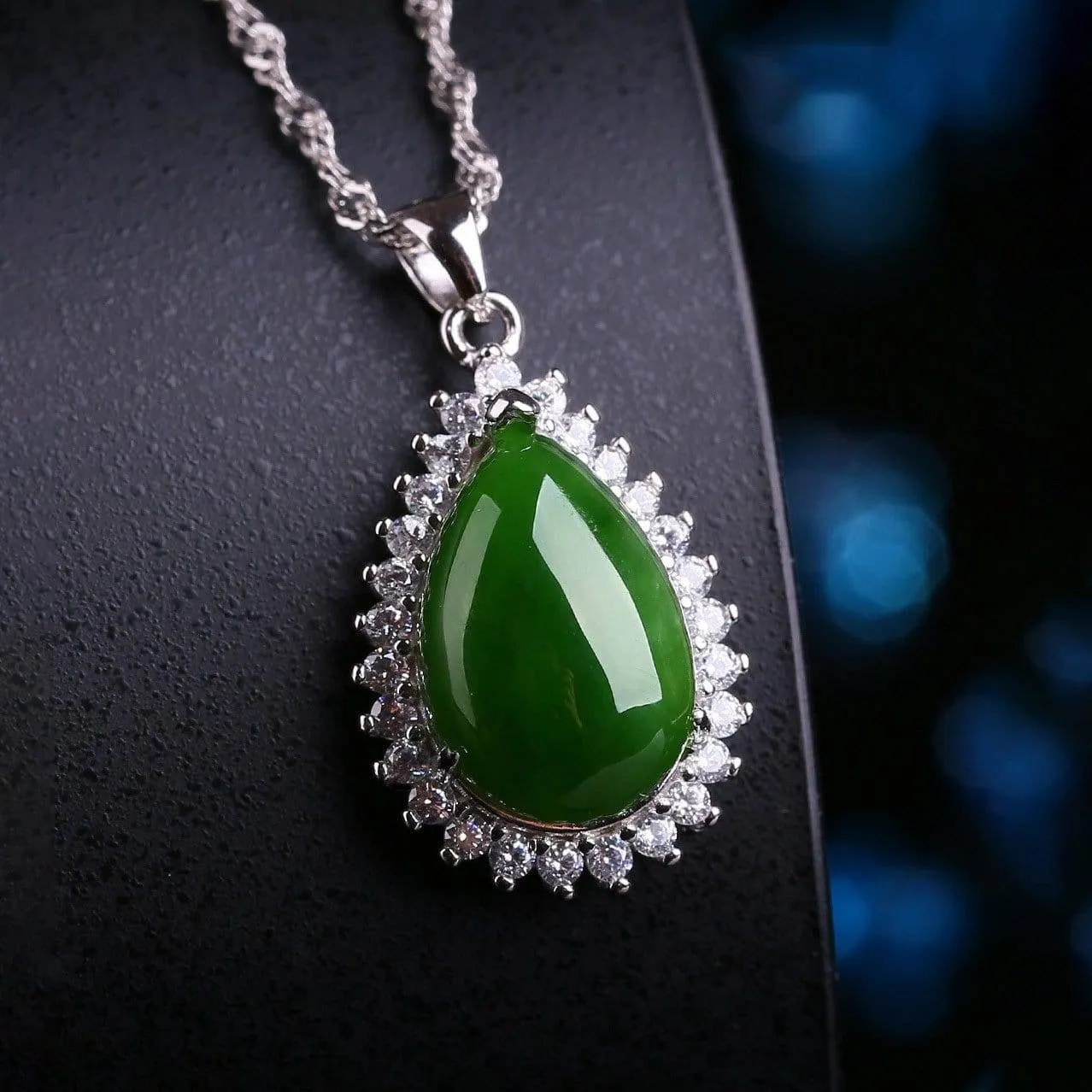 RealJade® "Classic Tear-Drop" Sterling Silver Real Green Jade Classic Tear Drop Pendant Necklace
