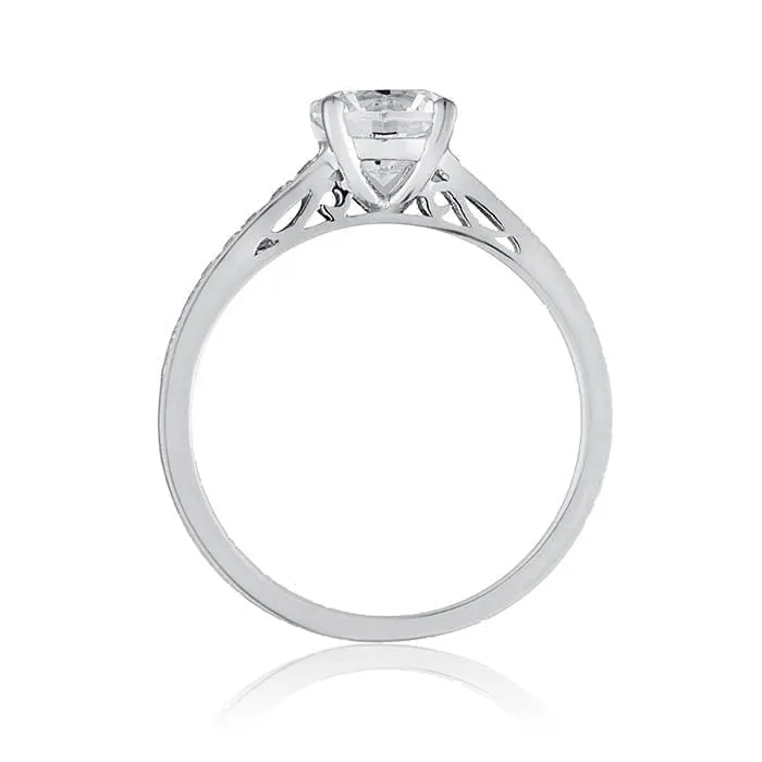 Ron Rosen engagement ring with bead set diamonds on shank at Regard Jewelry inAustin, Texas