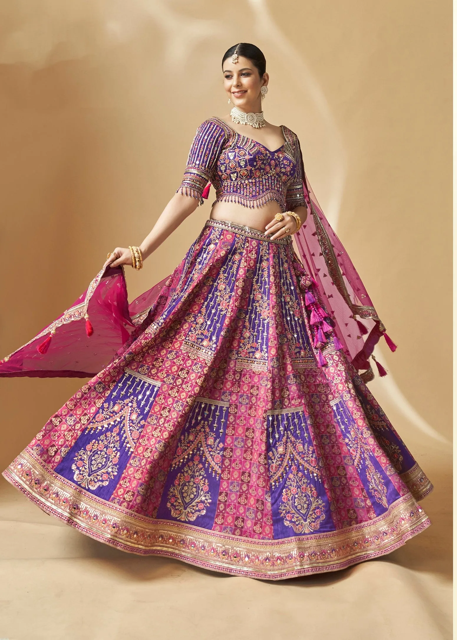 Royal Pink & Purple Embroidered Lehenga Choli