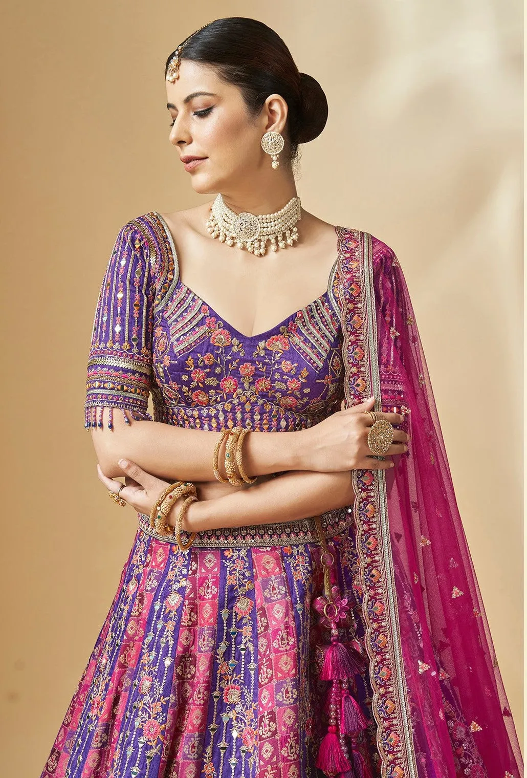 Royal Pink & Purple Embroidered Lehenga Choli