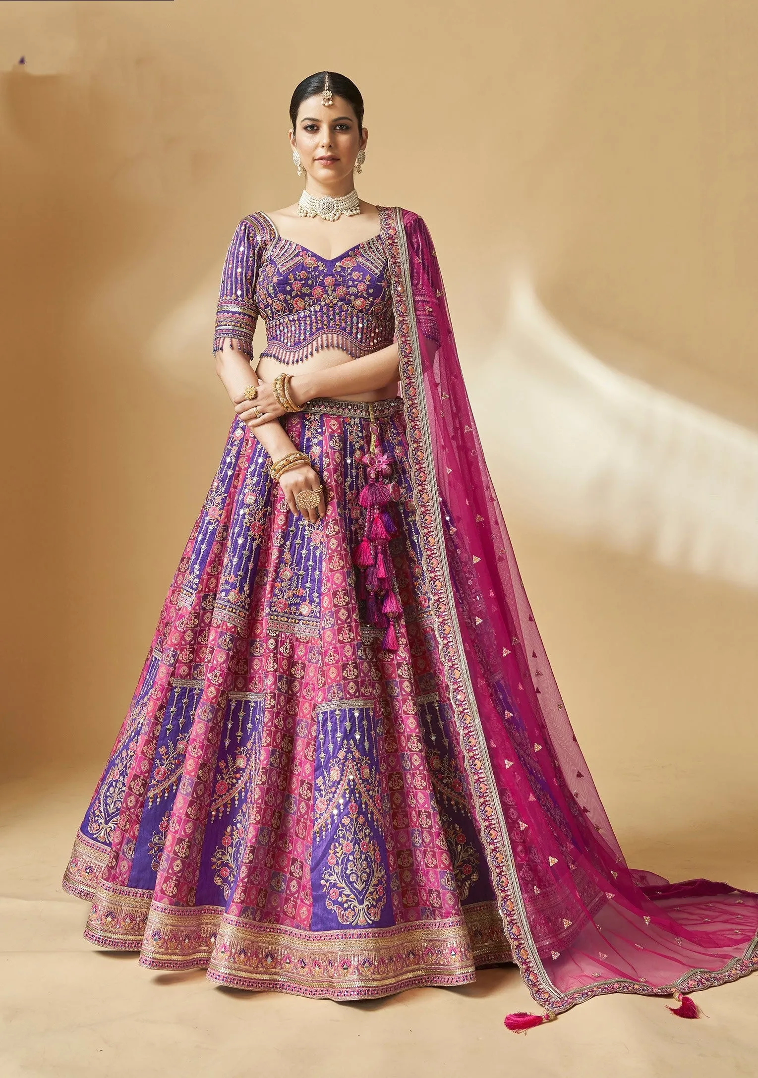 Royal Pink & Purple Embroidered Lehenga Choli