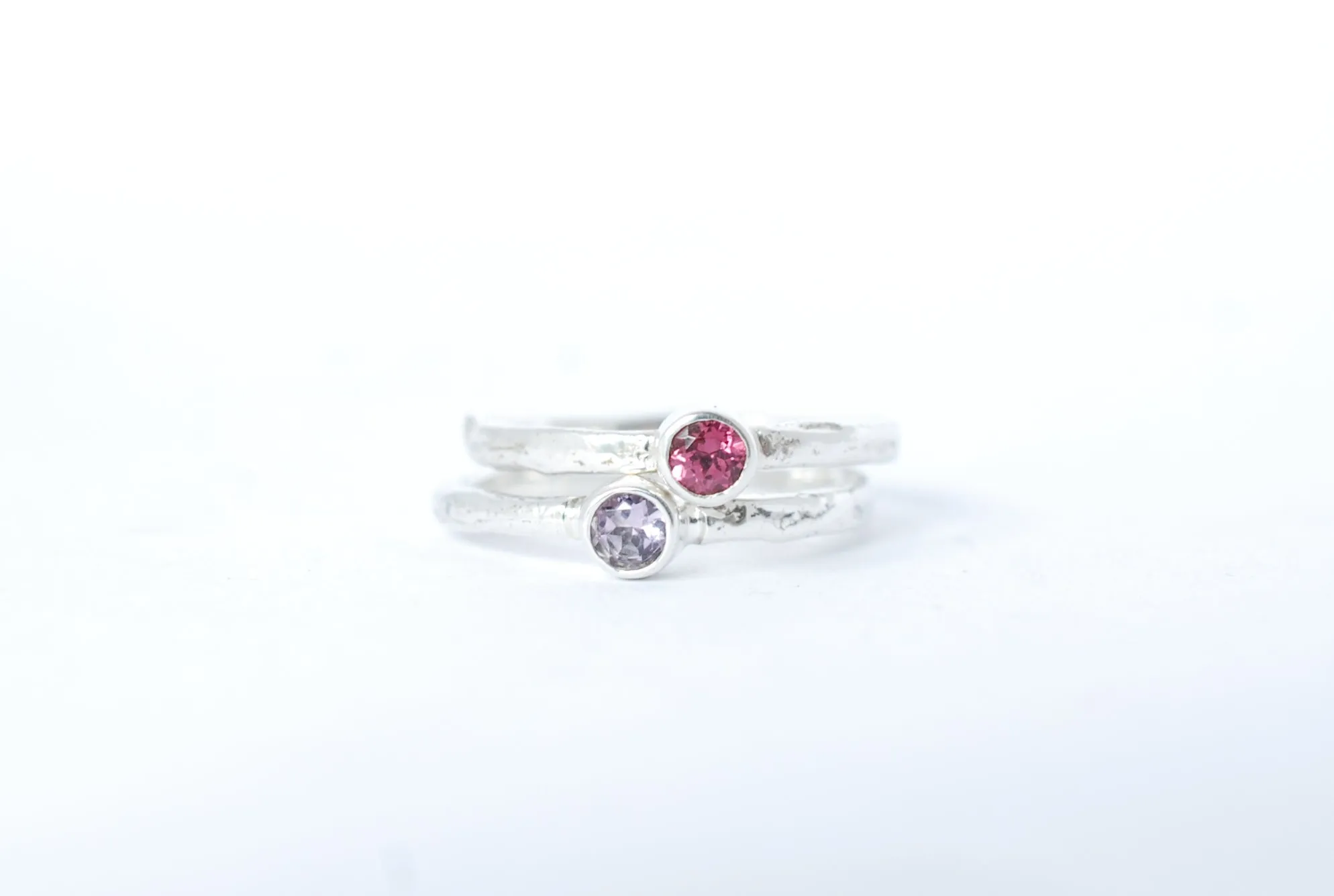 Silver stacking ring with Pink Rhodolite Garnet gemstone