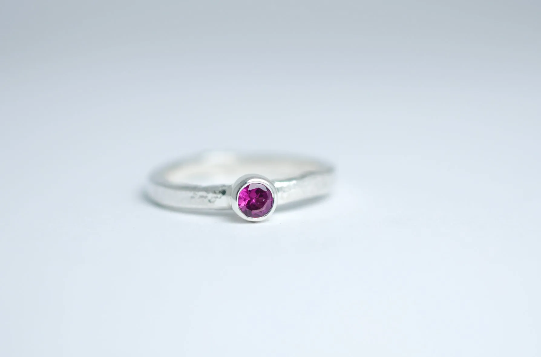 Silver stacking ring with Pink Rhodolite Garnet gemstone