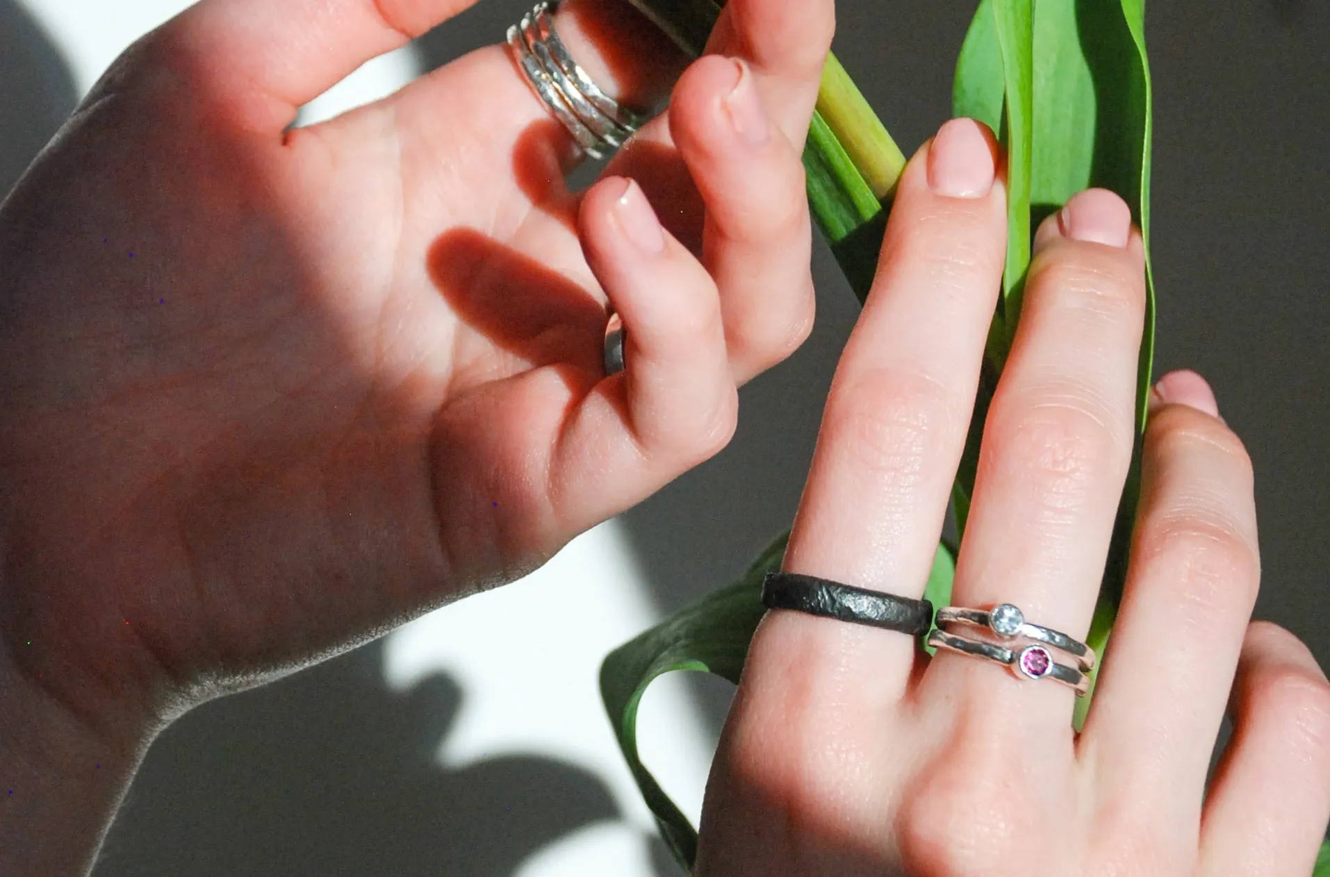 Silver stacking ring with Pink Rhodolite Garnet gemstone