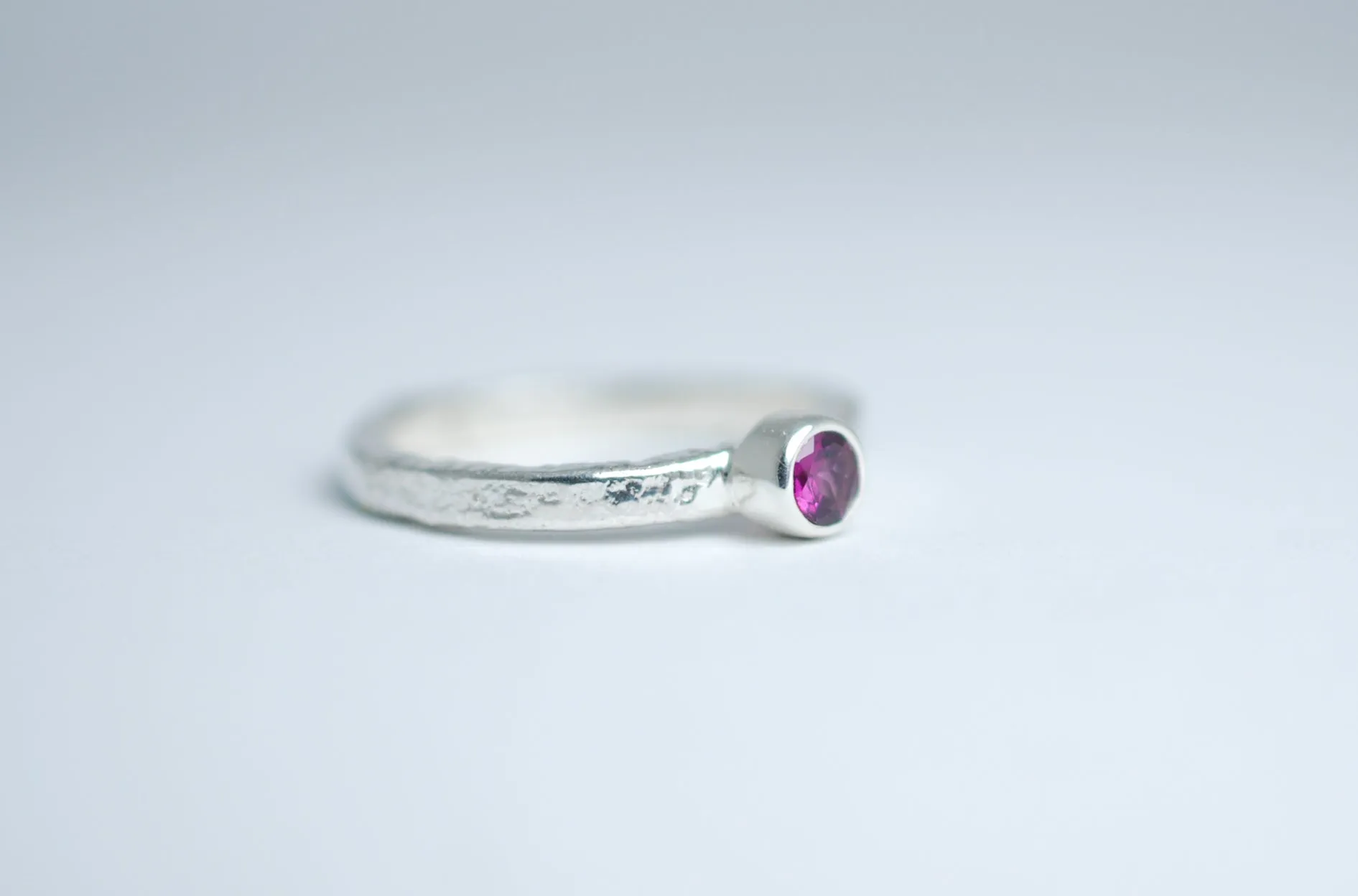 Silver stacking ring with Pink Rhodolite Garnet gemstone