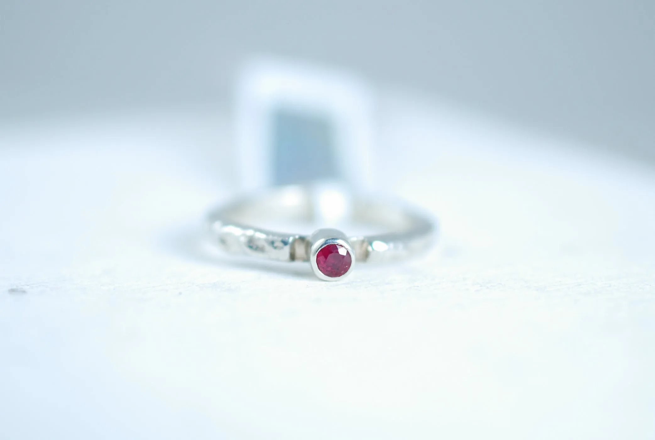 Silver stacking ring with Ruby. Small size ring