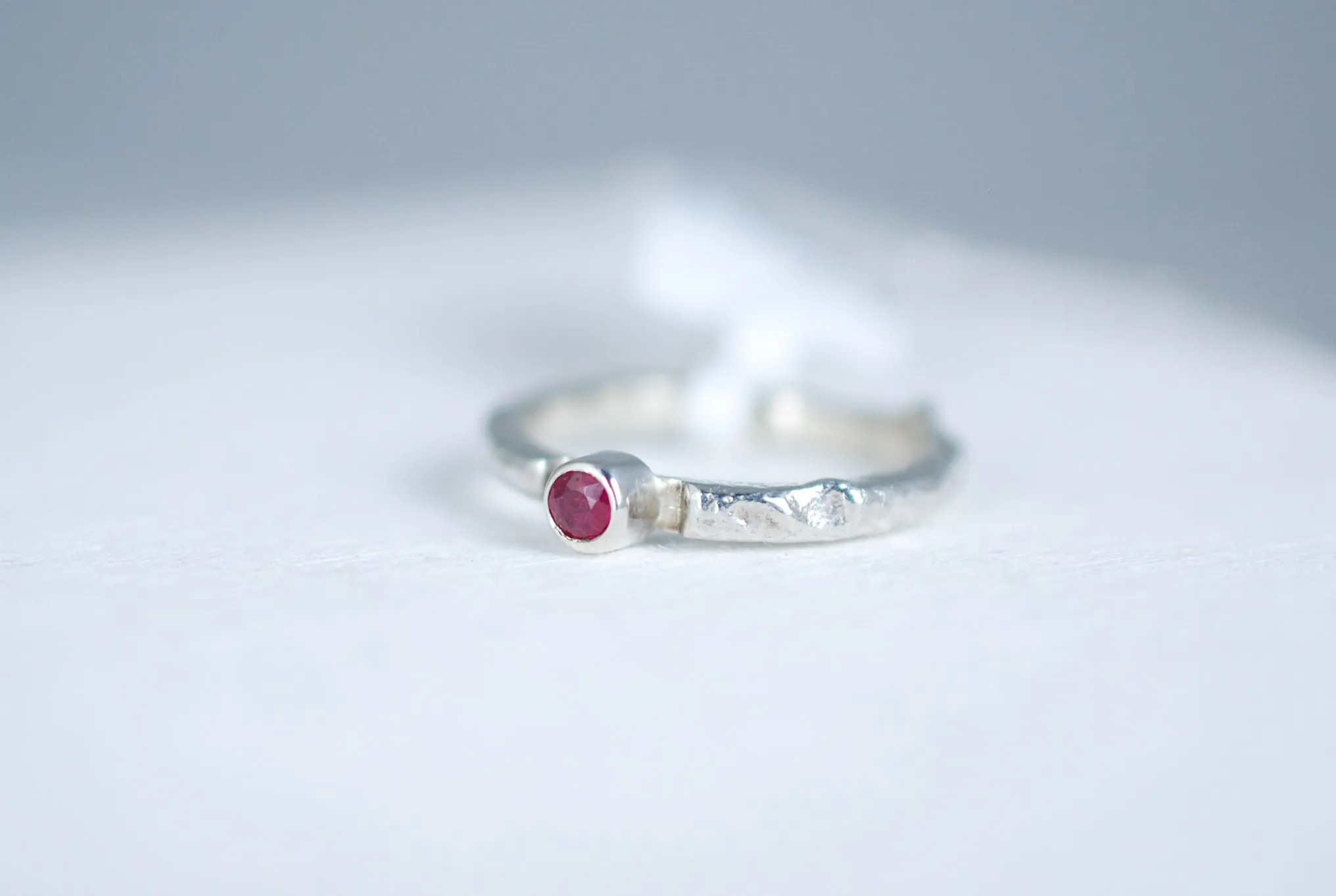 Silver stacking ring with Ruby. Small size ring