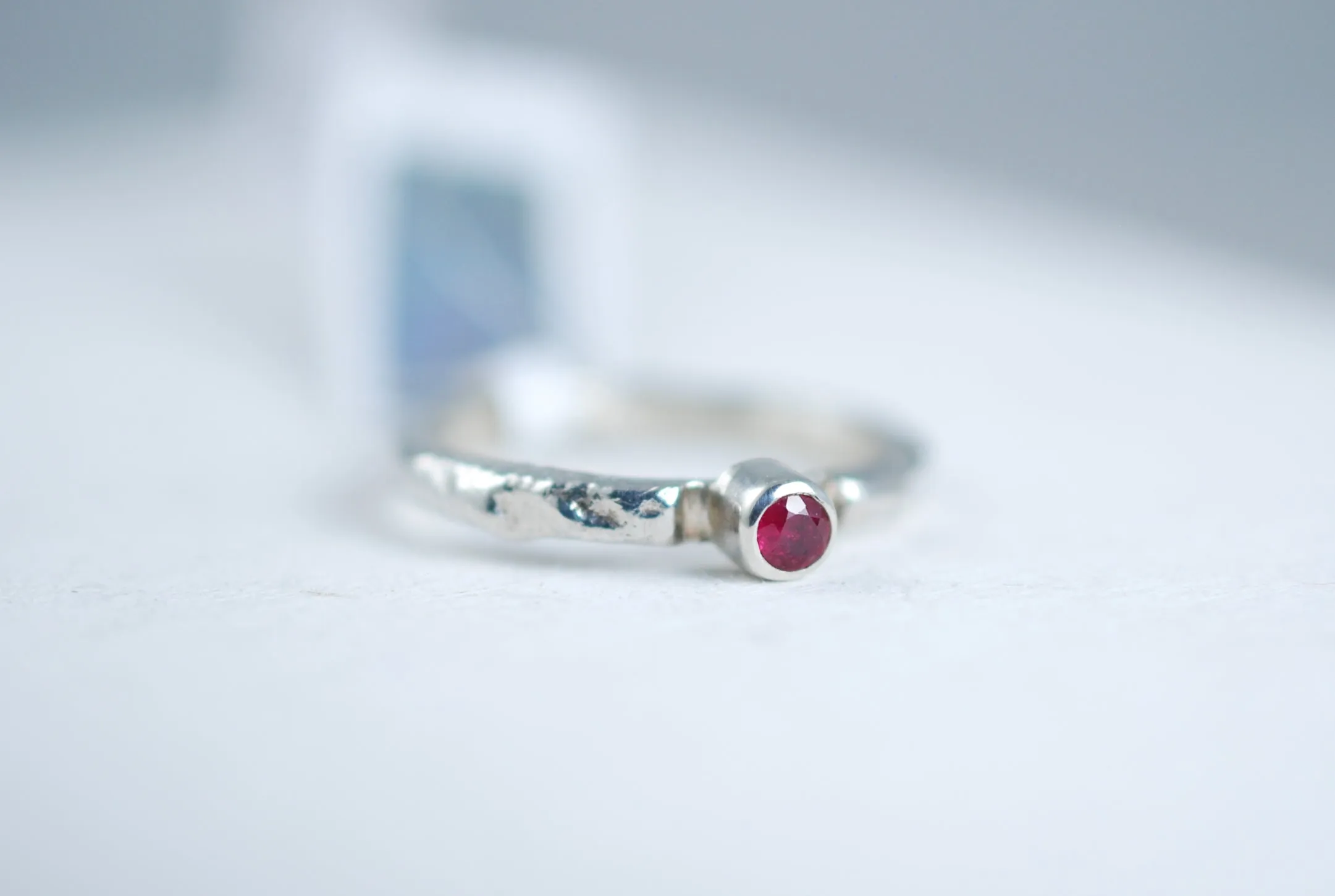 Silver stacking ring with Ruby. Small size ring