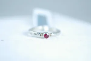 Silver stacking ring with Ruby. Small size ring