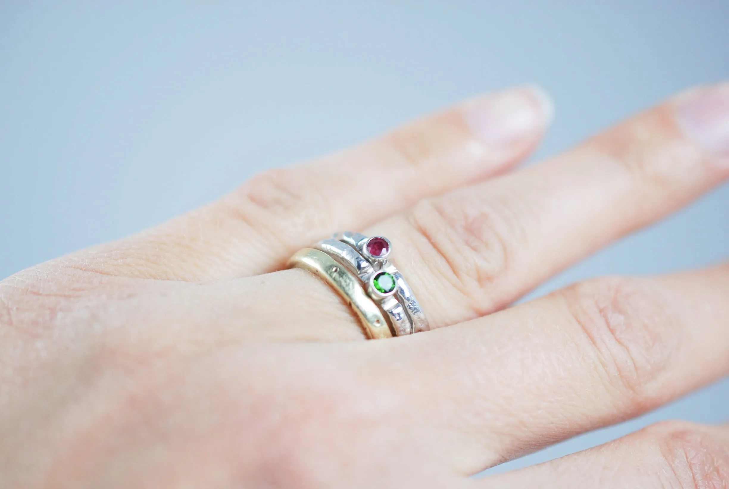 Silver stacking ring with Ruby. Small size ring