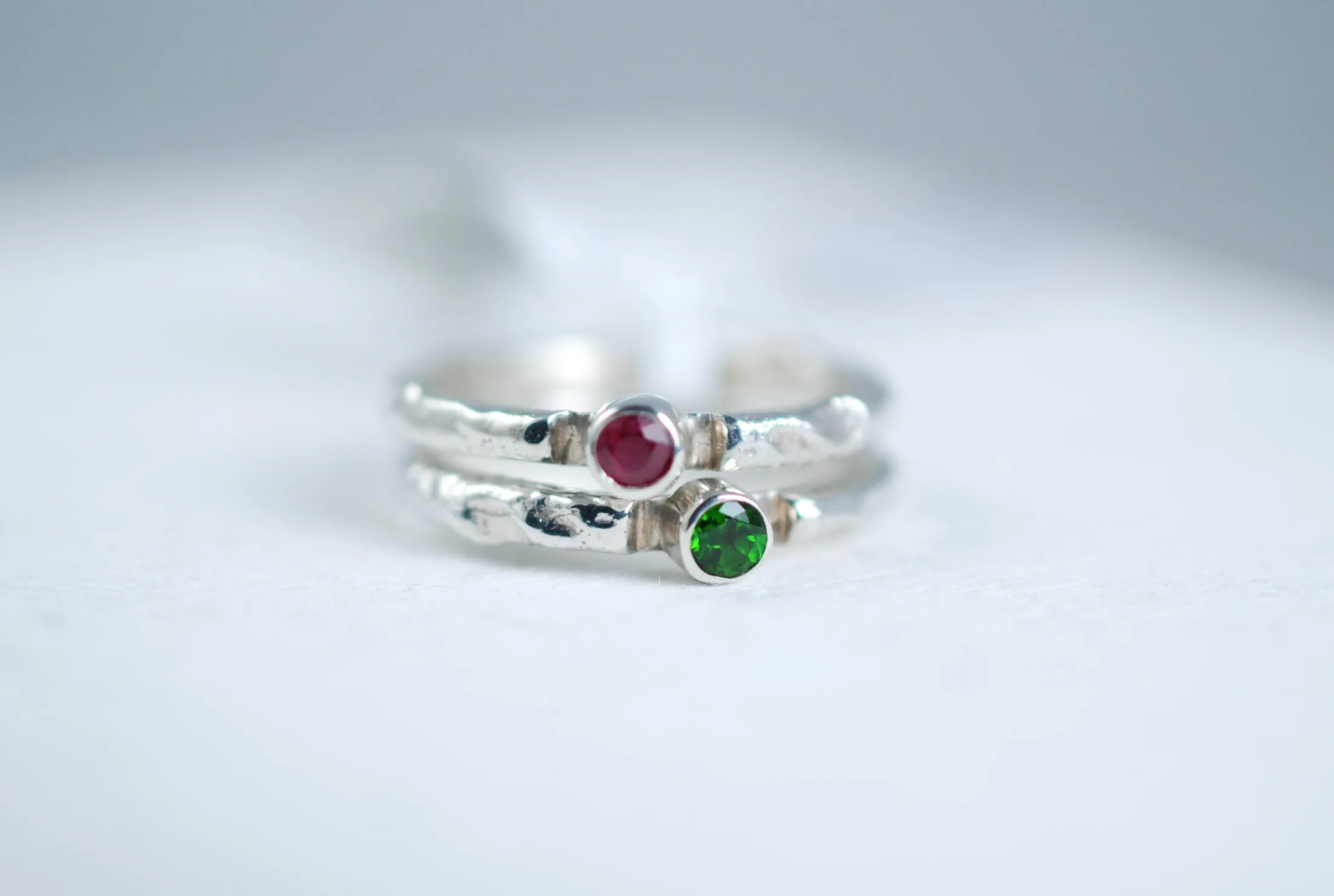 Silver stacking ring with Ruby. Small size ring