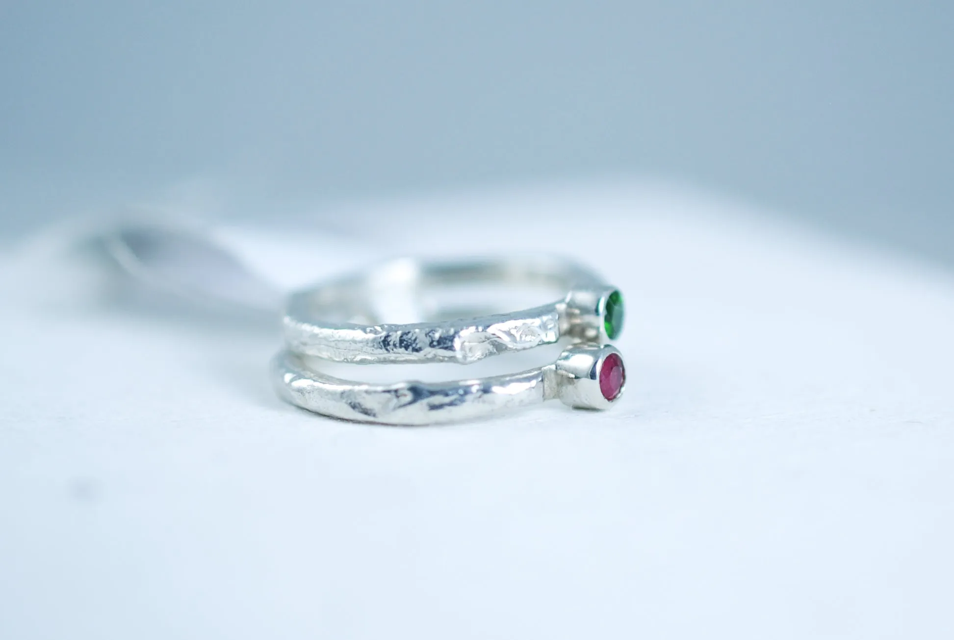 Silver stacking ring with Ruby. Small size ring