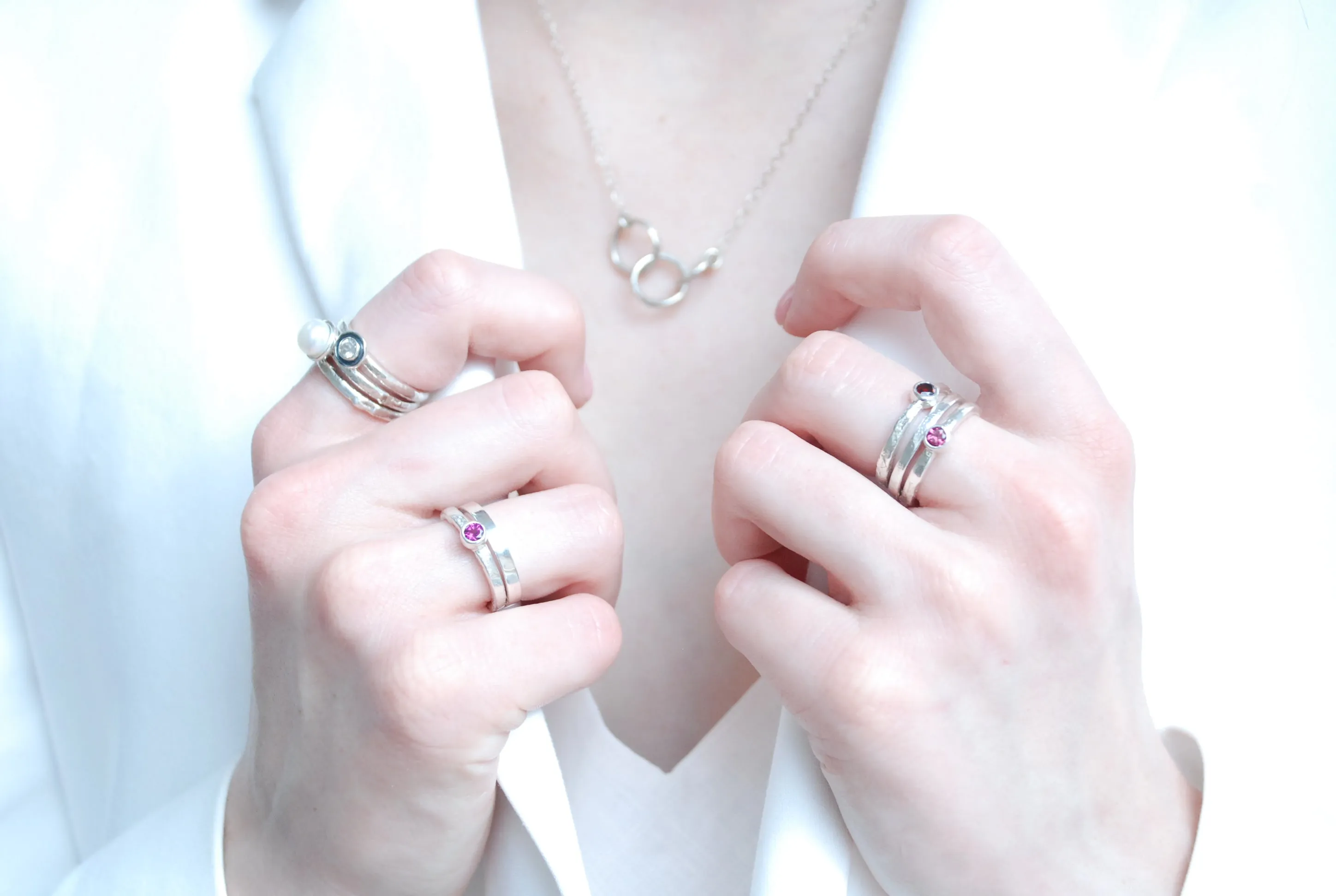 Silver stacking rings set "Wild berries"