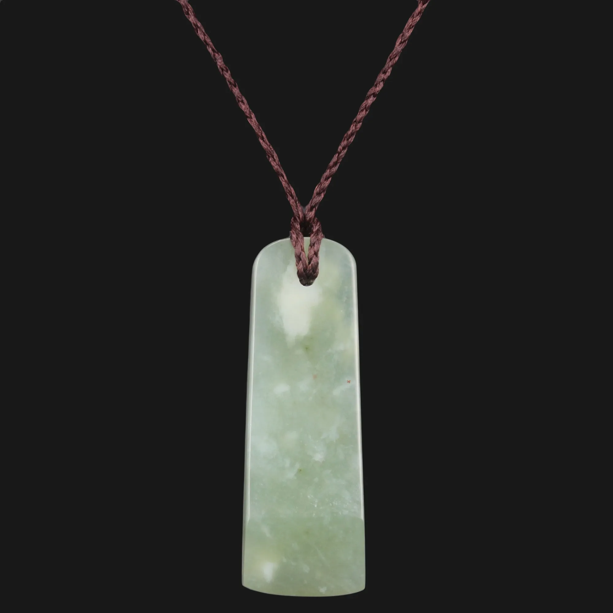 Stunning light green jade Maori Toki style pendant necklace with adjustable wax rope - perfect for any occasion and outdoor activities