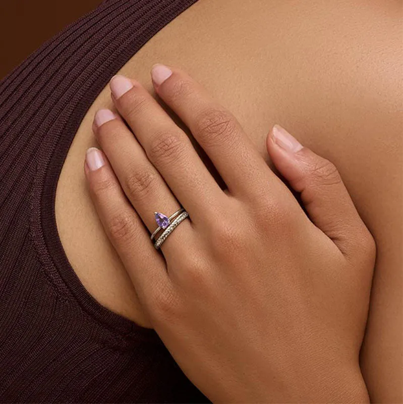 Teardrop Ring, Amethyst, Silver