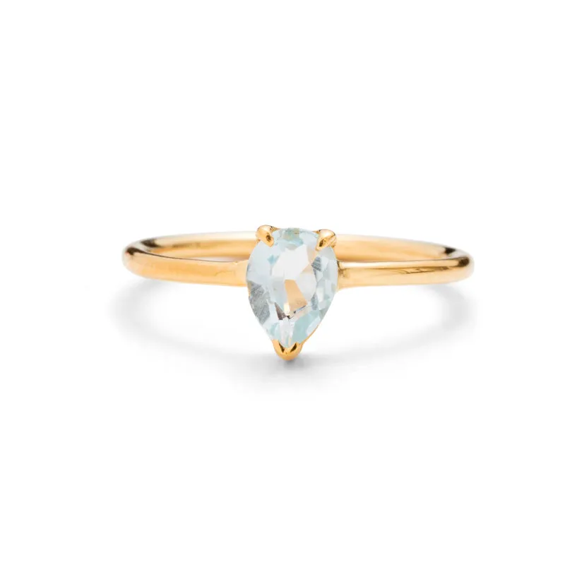 Teardrop Ring, Blue Topaz, Gold