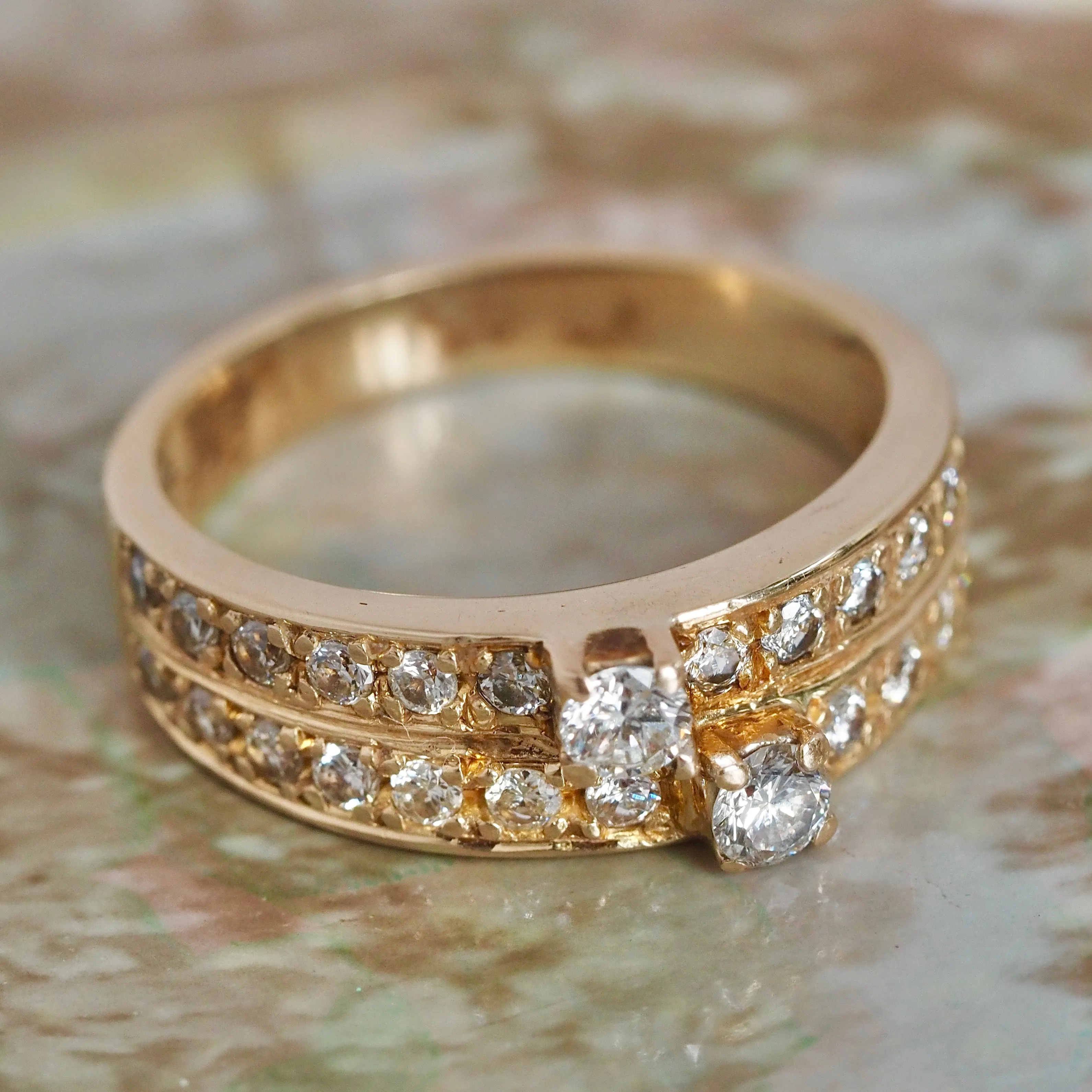 Vintage 14k Gold Diamond Double Band
