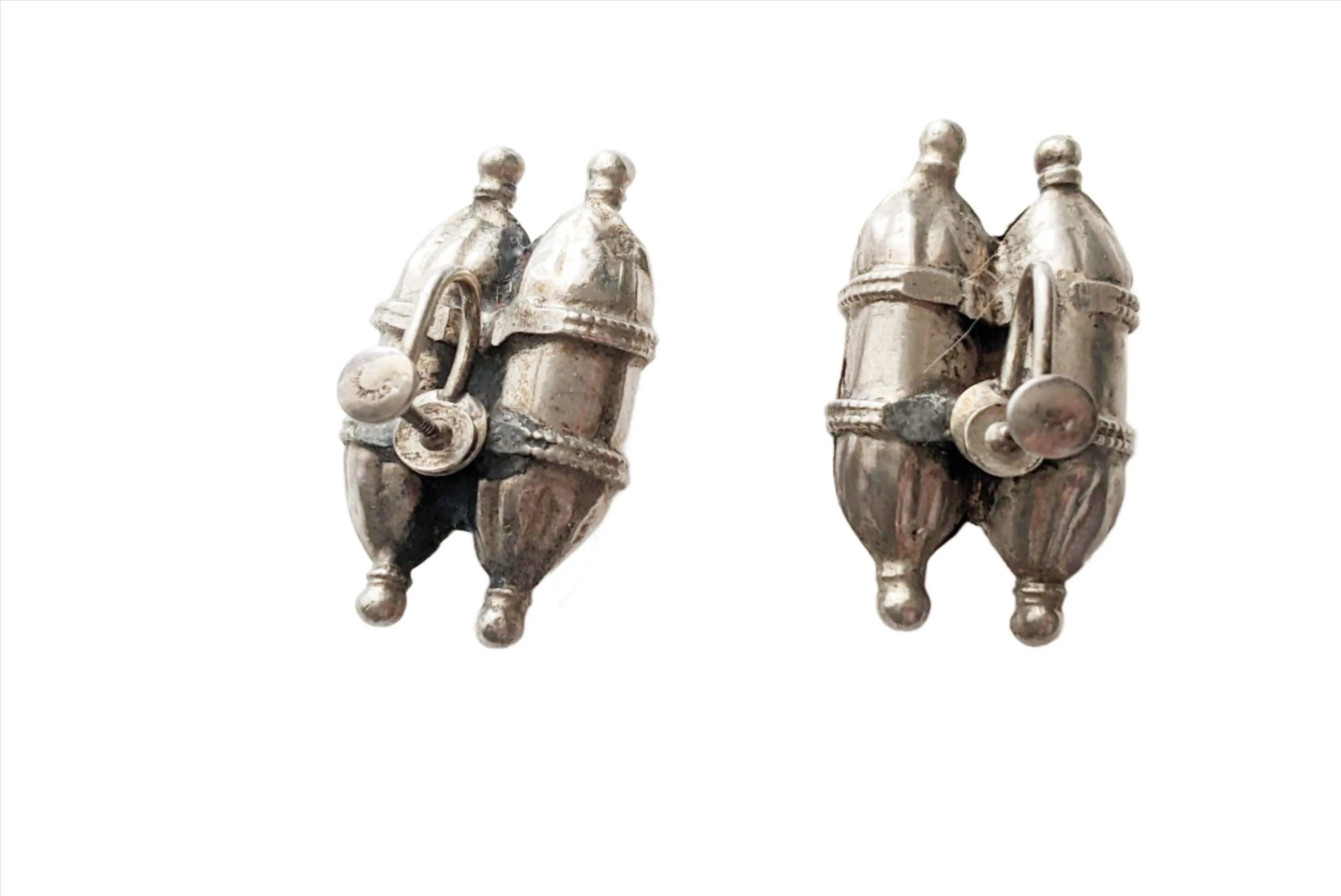 Vintage Indian Silver Amulet Screw back Earrings