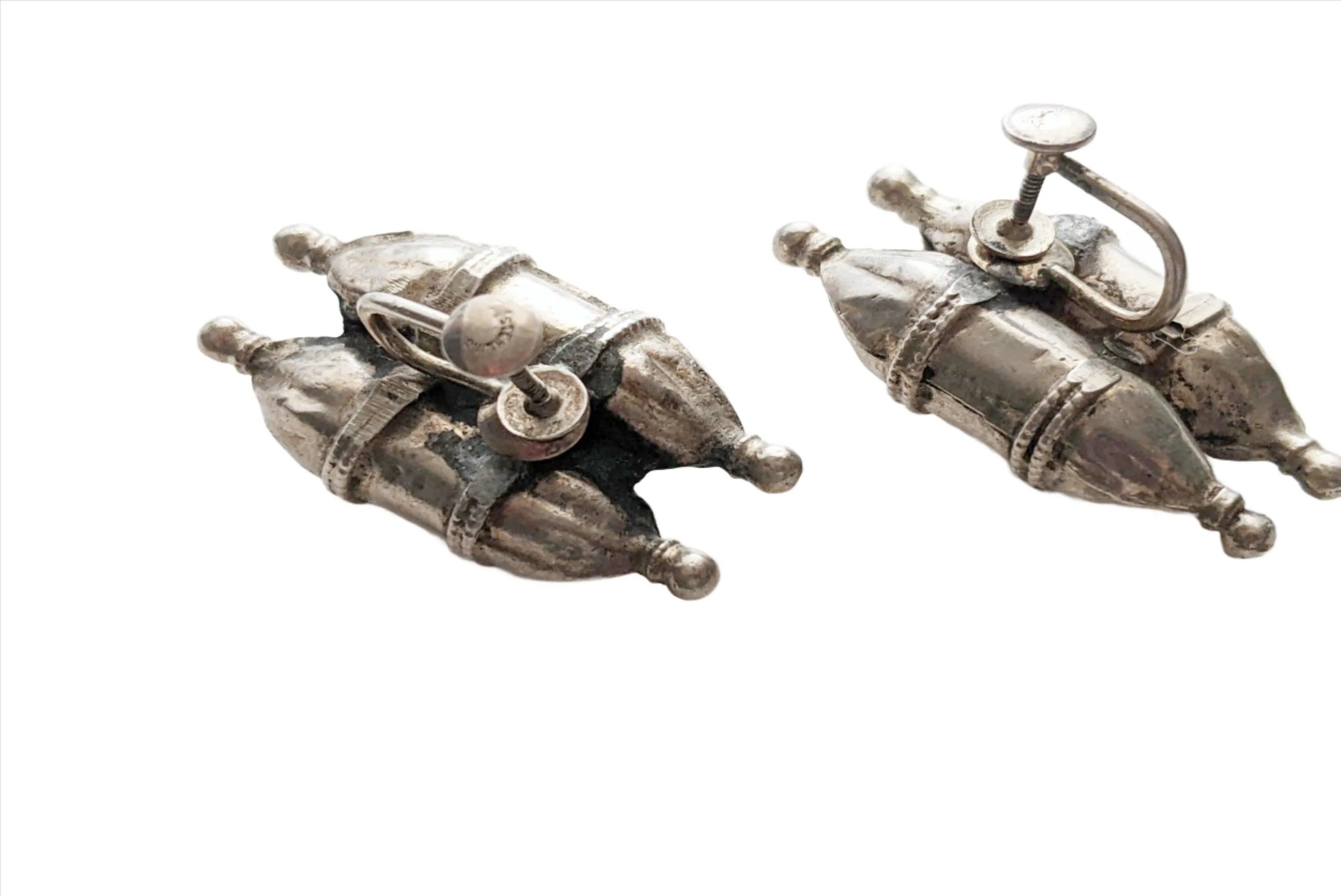 Vintage Indian Silver Amulet Screw back Earrings